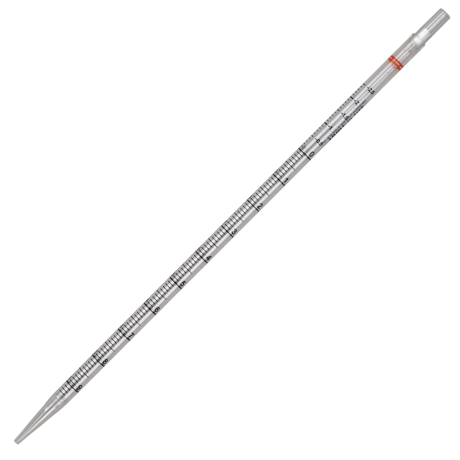 Globe Scientific UniPlast 1770 Polystyrene Serological Pipette with Standard Tip, 10mL Capacity, 297mm Length, Sterile, Orange Striped (Case of 250), Clear