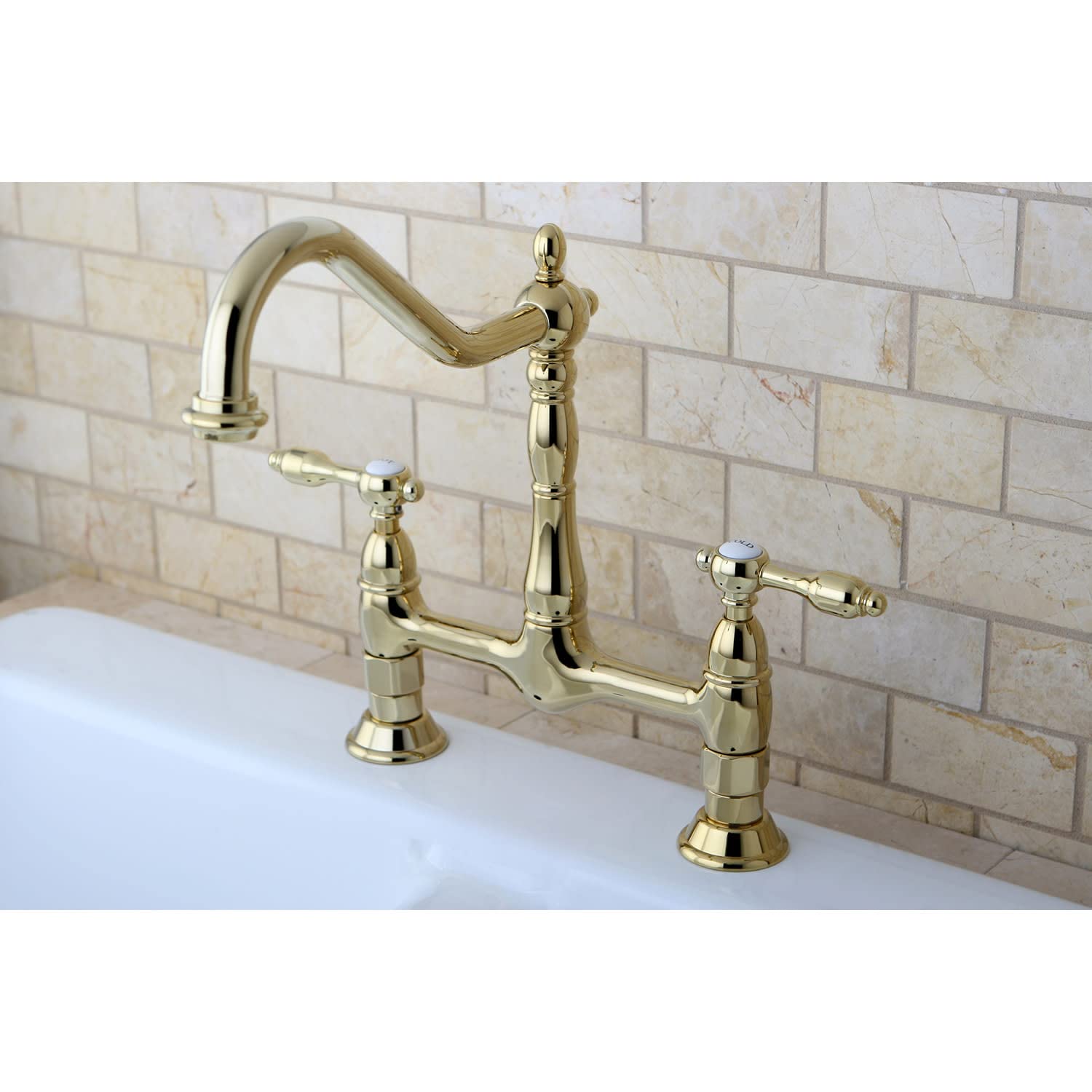 Kingston Brass KS1172TAL Tudor Bridge Kitchen Faucet, Polished Brass