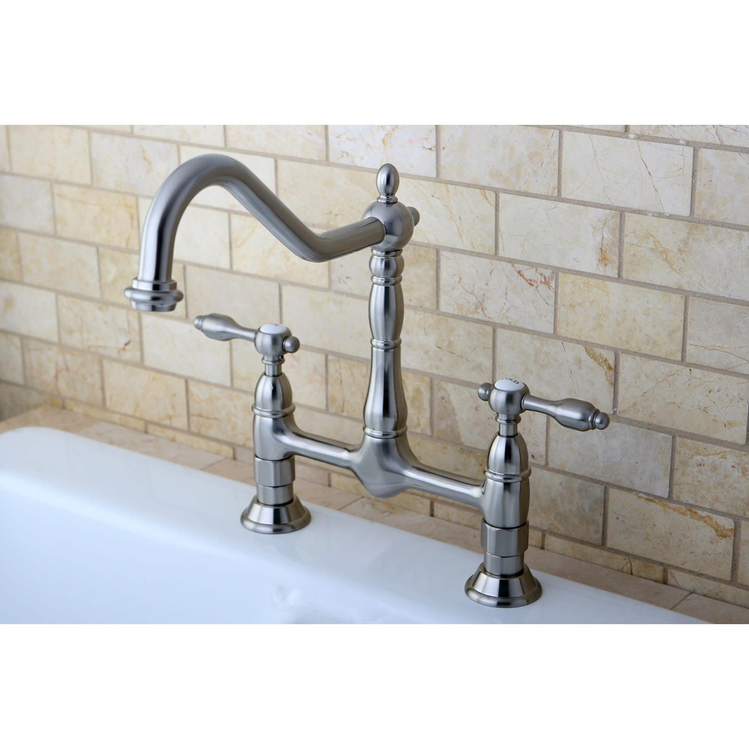 Kingston Brass KS1172TAL Tudor Bridge Kitchen Faucet, Polished Brass