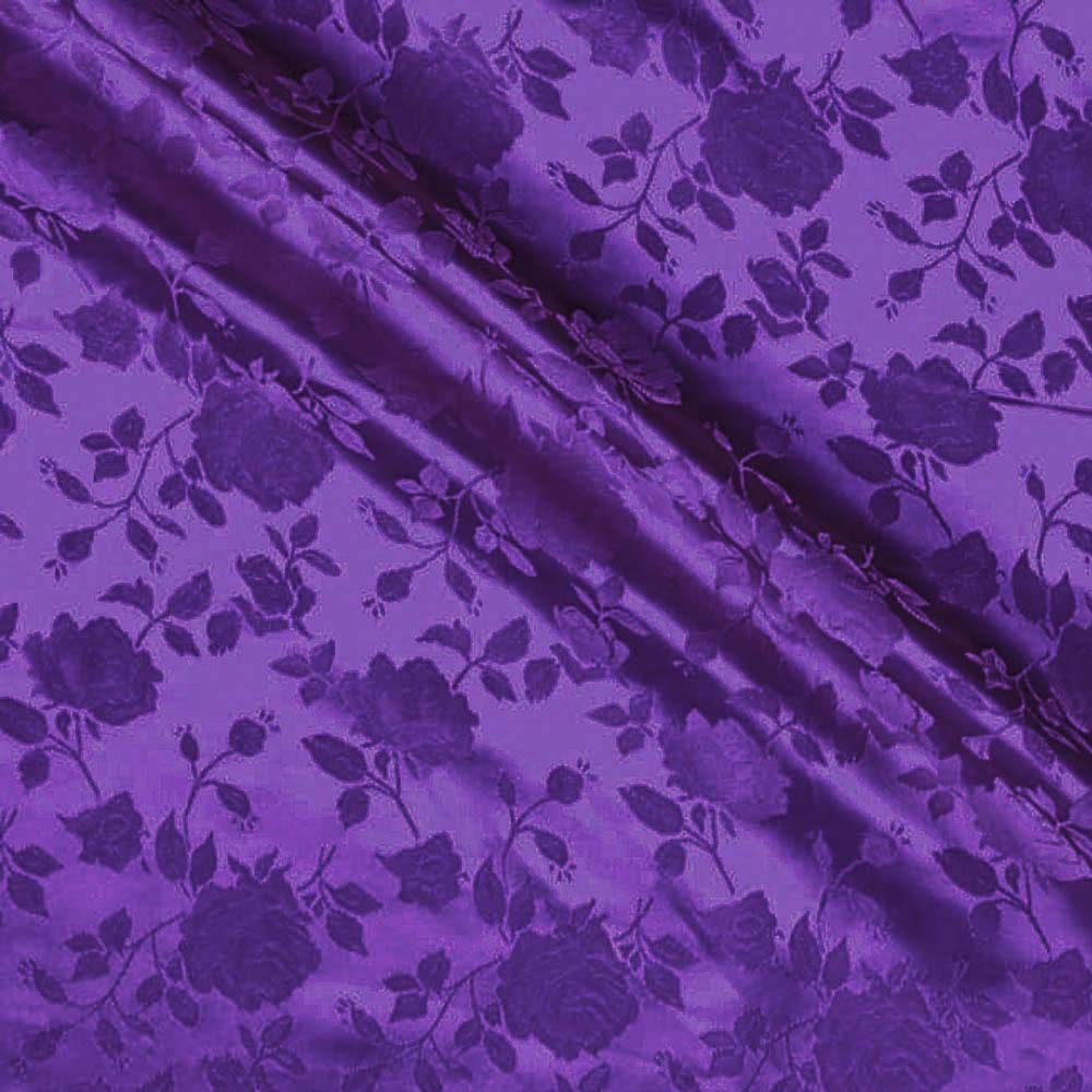 The Fabric Exchange Rose Satin Brocade Jacquard Fabric, 58 Inches Wide - Purple - Sold by The Yard