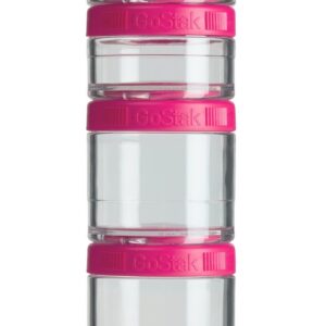 BlenderBottle GoStak Twist n' Lock Storage Jars, 4-Piece Starter Pak, Pink