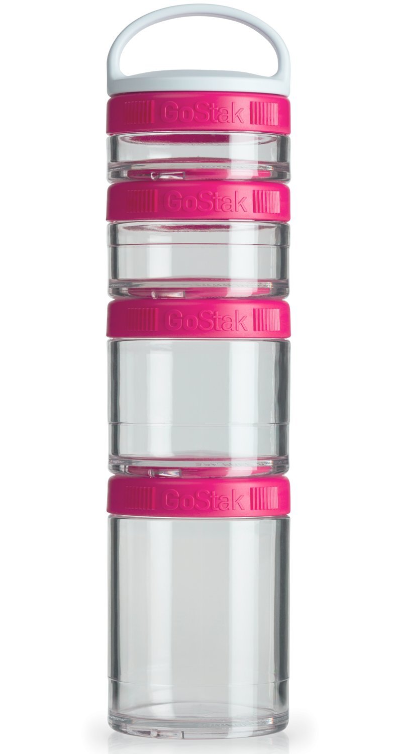 BlenderBottle GoStak Twist n' Lock Storage Jars, 4-Piece Starter Pak, Pink