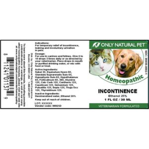 Only Natural Pet Incontinence Homeopathic Remedy - Bladder Support and Urine Control Supplement