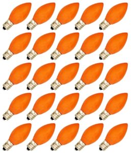 creative hobbies® box of 25 light bulbs, ceramic opaque orange, steady burning, 7 watt incandescent, c7 candelabra base - great for christmas strings and halloween