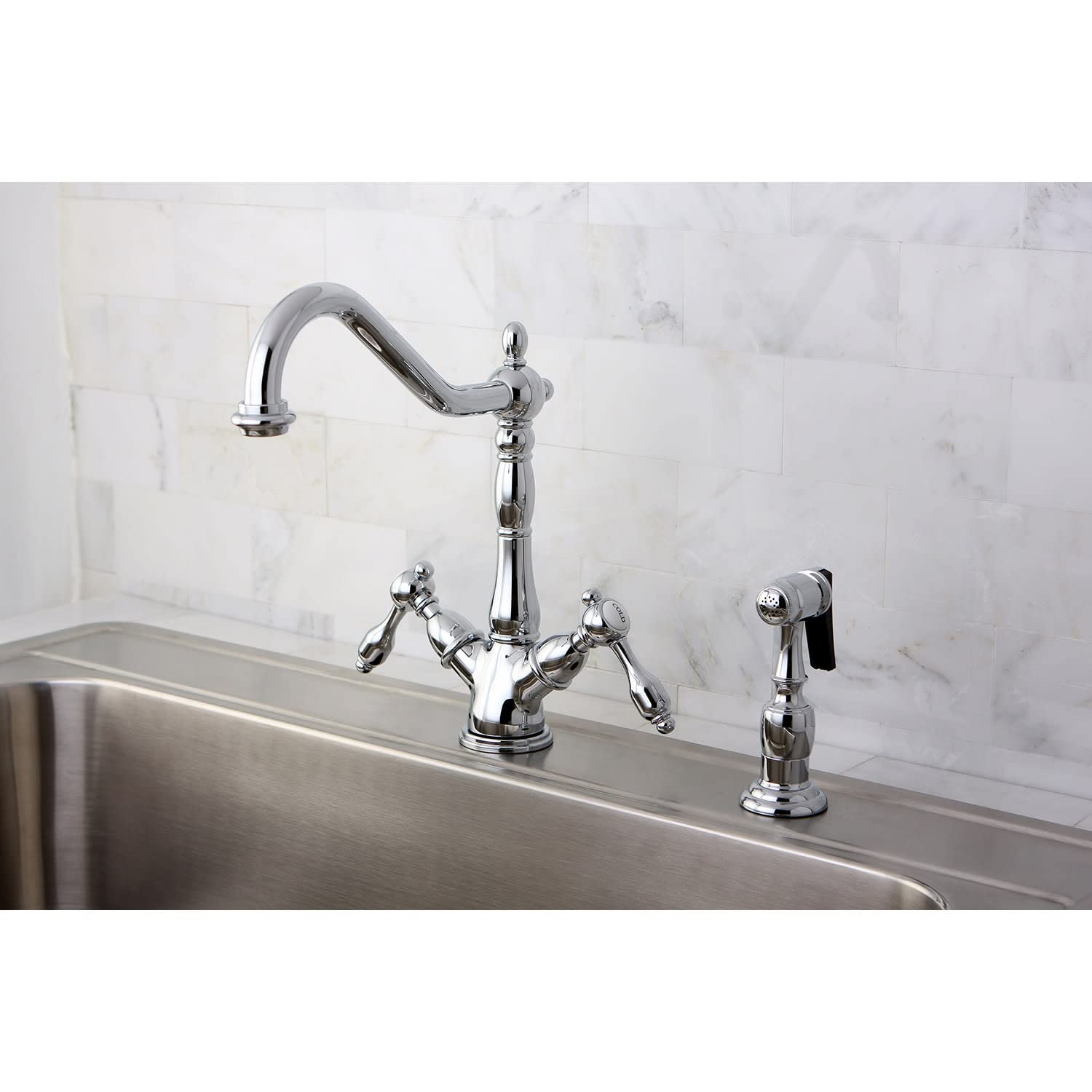 Kingston Brass KS1231TALBS Tudor Kitchen Faucet, Polished Chrome