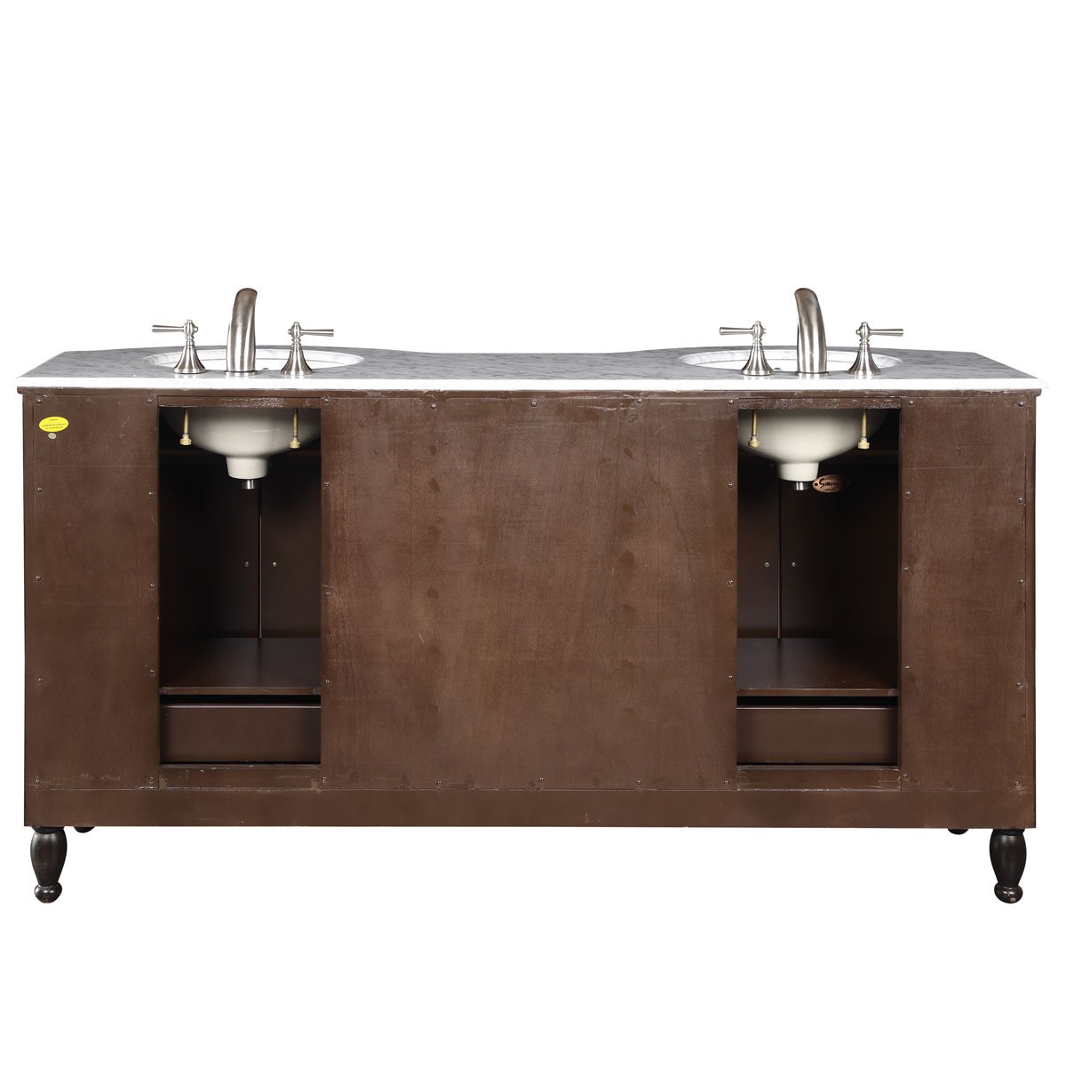 Silkroad Exclusive HYP-0717-WM-UWC-72 Marble Top Double Sink Bathroom Vanity with Dark Walnut Finish Cabinet, 72", Dark Wood