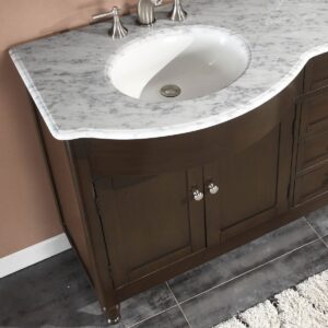 Silkroad Exclusive HYP-0717-WM-UWC-72 Marble Top Double Sink Bathroom Vanity with Dark Walnut Finish Cabinet, 72", Dark Wood