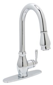 huntington brass 51191-01 single-handle pull-down kitchen faucet with sprayer and optional deck plate, chrome