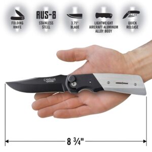 Camillus Cuda Bolt Carbonitride Titanium Folding Knife with Aluminum Body, G10 Bolster, 3.75-Inch Blade, Folding Knife, Everyday Knife, Camping tools, Black/Silver (19080)