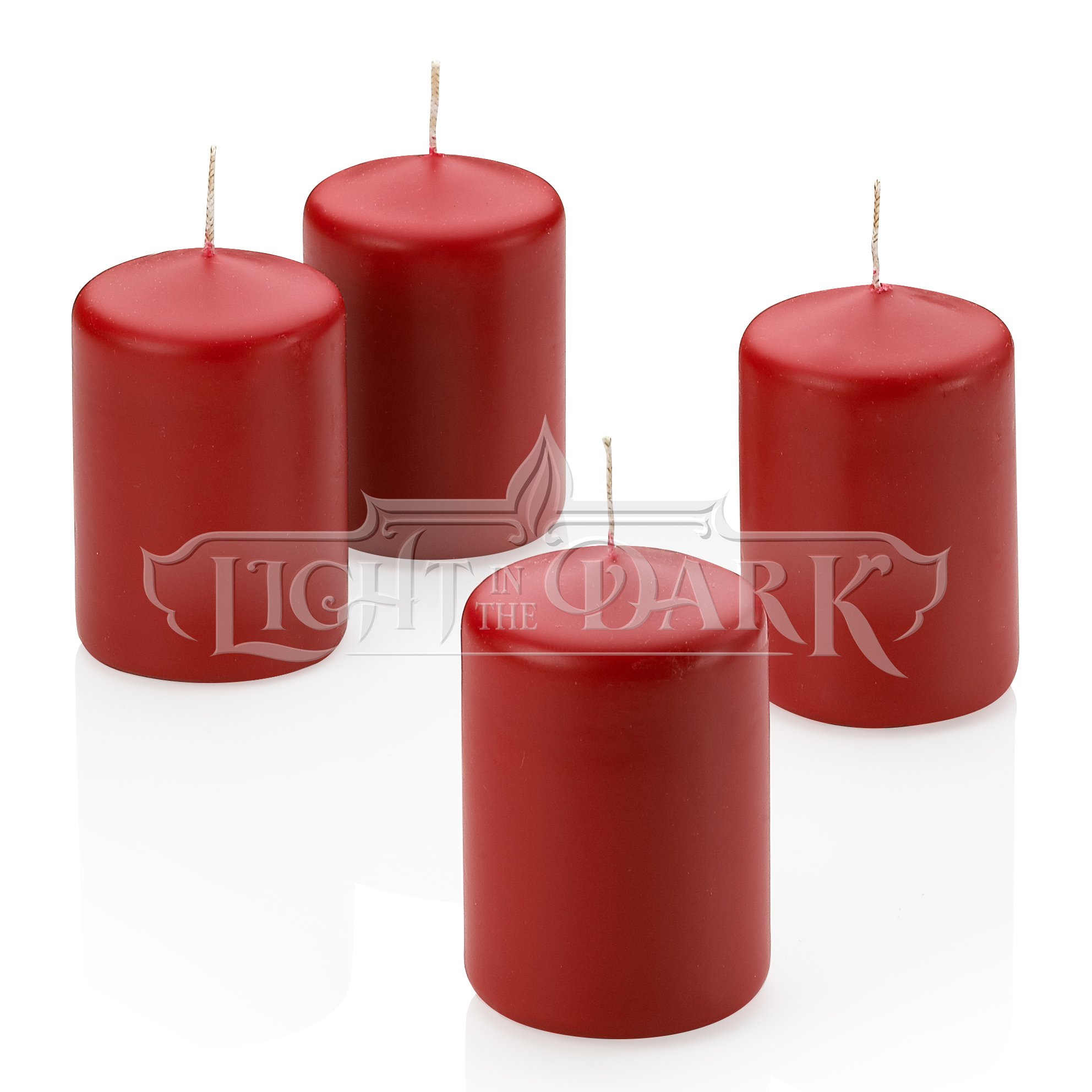 Red Pillar Candles - Set of 4 Unscented Candles - 3 inch Tall, 2 inch Thick - 18 Hour Clean Burn Time