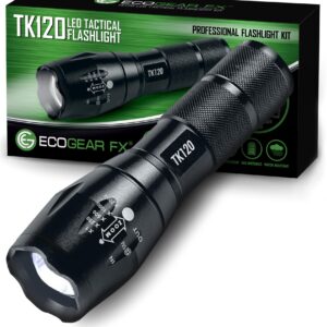 EcoGear FX Complete LED Tactical Flashlight Kit TK120 Flashlight with Rechargeable Battery: High Lumens with 5 Light Modes, Water Resistant, Adjustable Focus Zoom