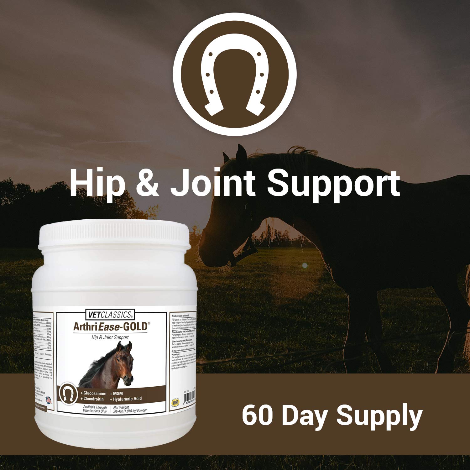 Vet Classics ArthriEase-Gold Joint Support for Horses - Powder Health Supplement for Horses – Alleviates Aches and Discomfort – For Flexibility, Healthy Joint Function – Antioxidants 2 lb. 4 Oz.Powder