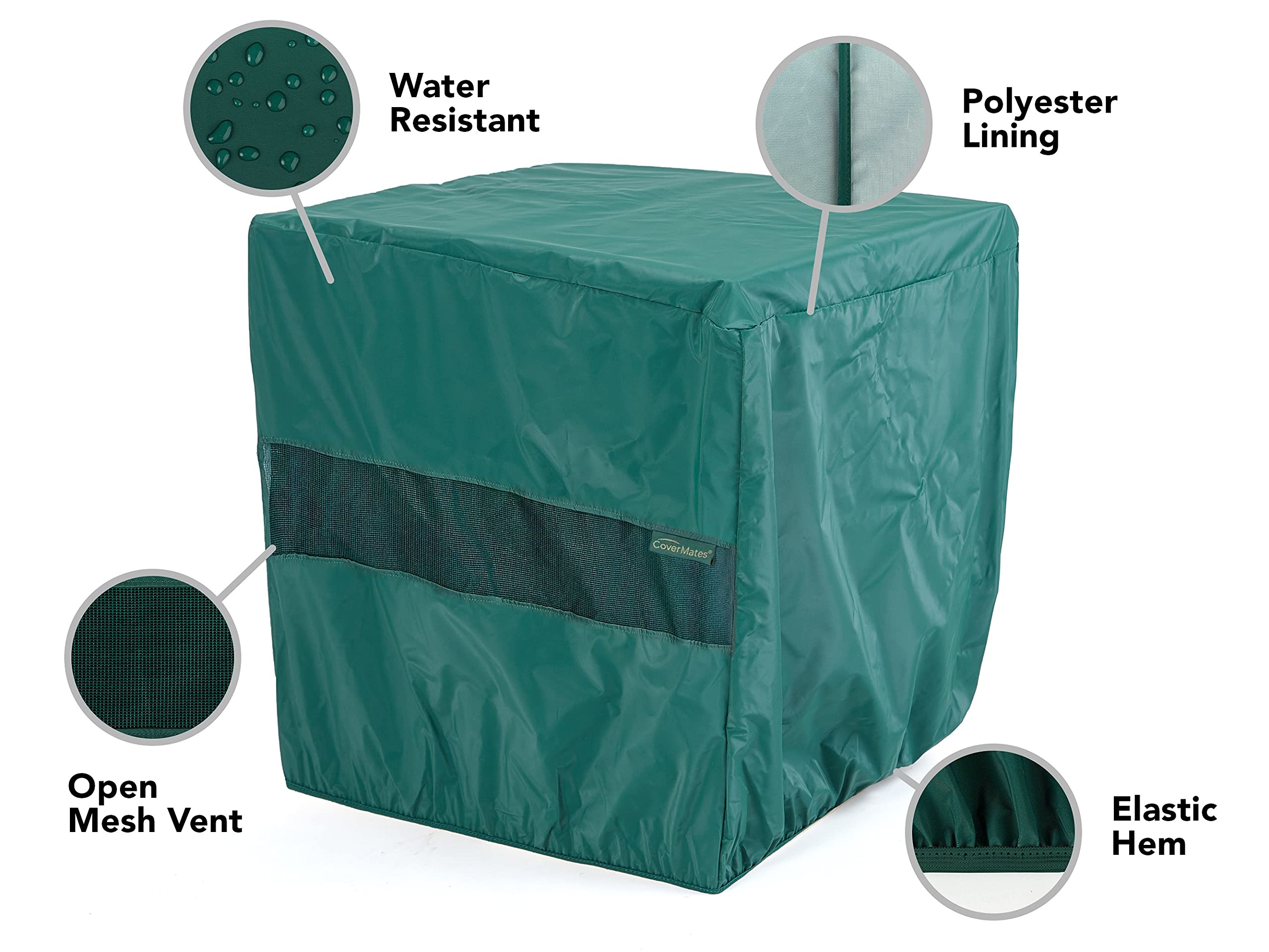 Covermates Square Patio Accent Table Cover - Patio Outdoor Furniture Cover, Water Resistant Outdoor Ottoman/Side Table Cover, Classic 12-Guage Vinyl, 18W x 18D x 18H, Green