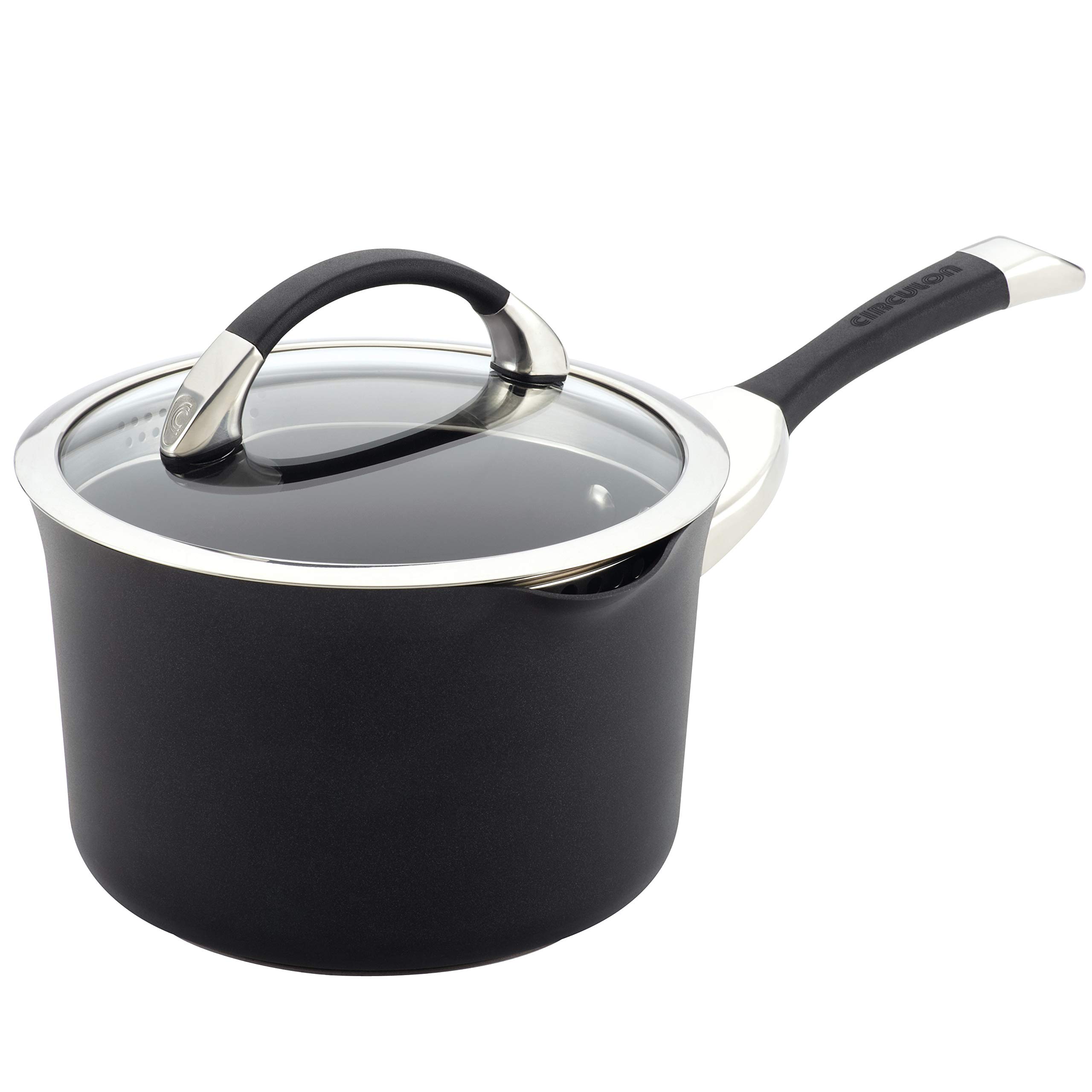 Circulon - 83483 Circulon Symmetry Hard Anodized Nonstick Sauce Pan/Saucepan with Straining and Lid, 3.5 Quart, Black