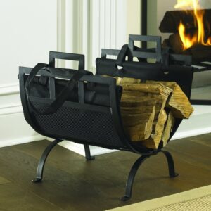 Pleasant Hearth Log Holder with Canvas Tote Carrier,Black