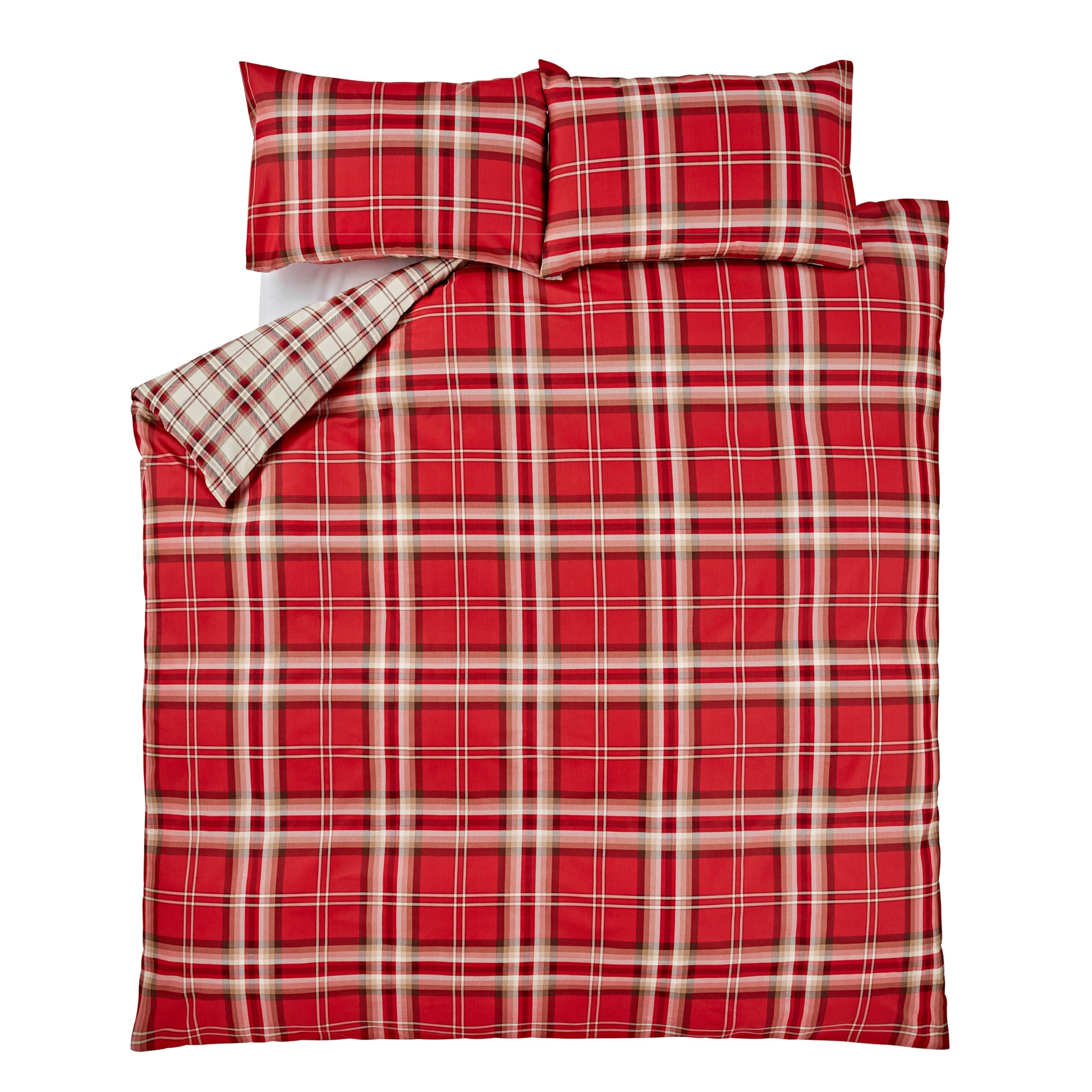 EDINBURGH FULL RED TARTAN PLAID REVERSIBLE COTTON DUVET SET QUILT COVER