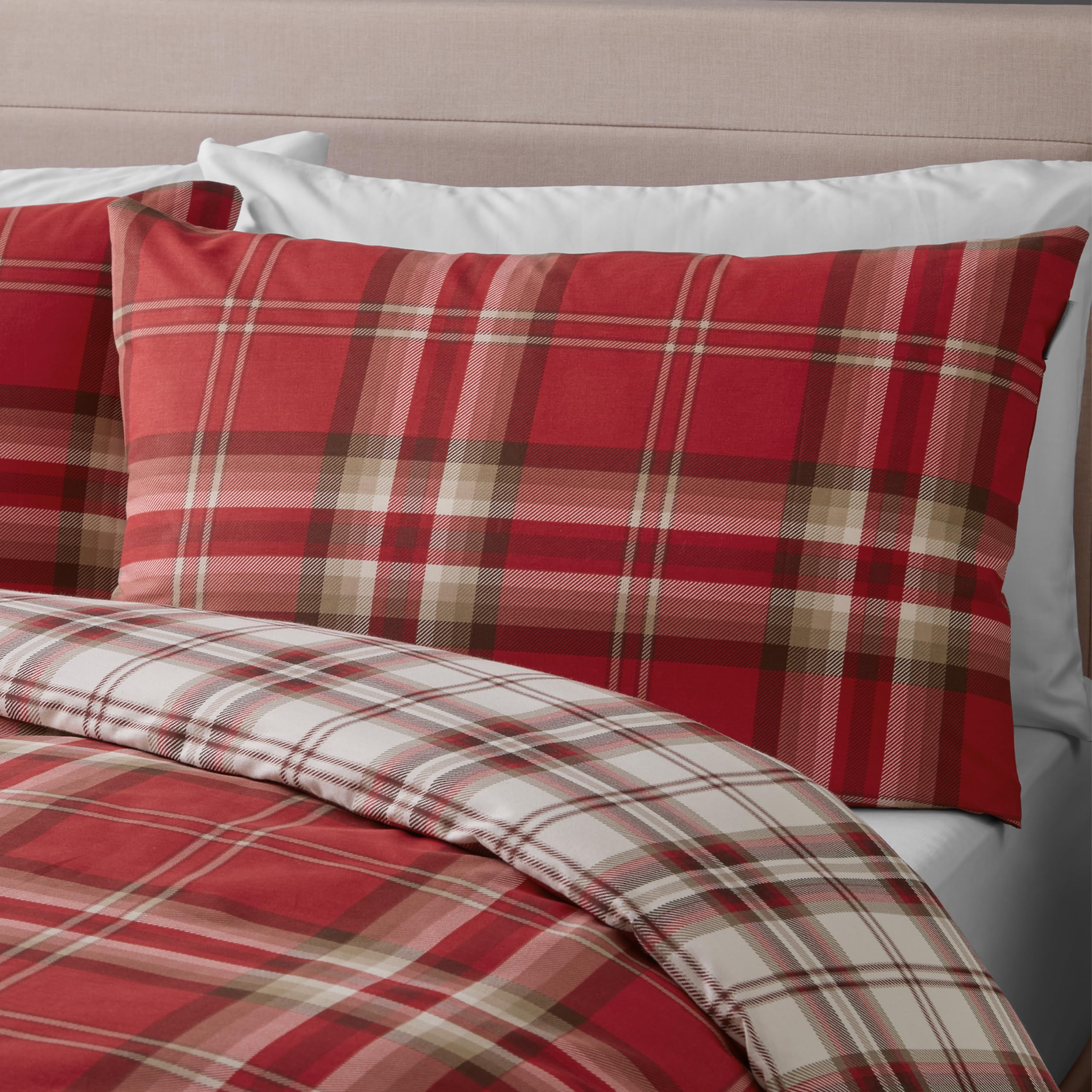 EDINBURGH FULL RED TARTAN PLAID REVERSIBLE COTTON DUVET SET QUILT COVER