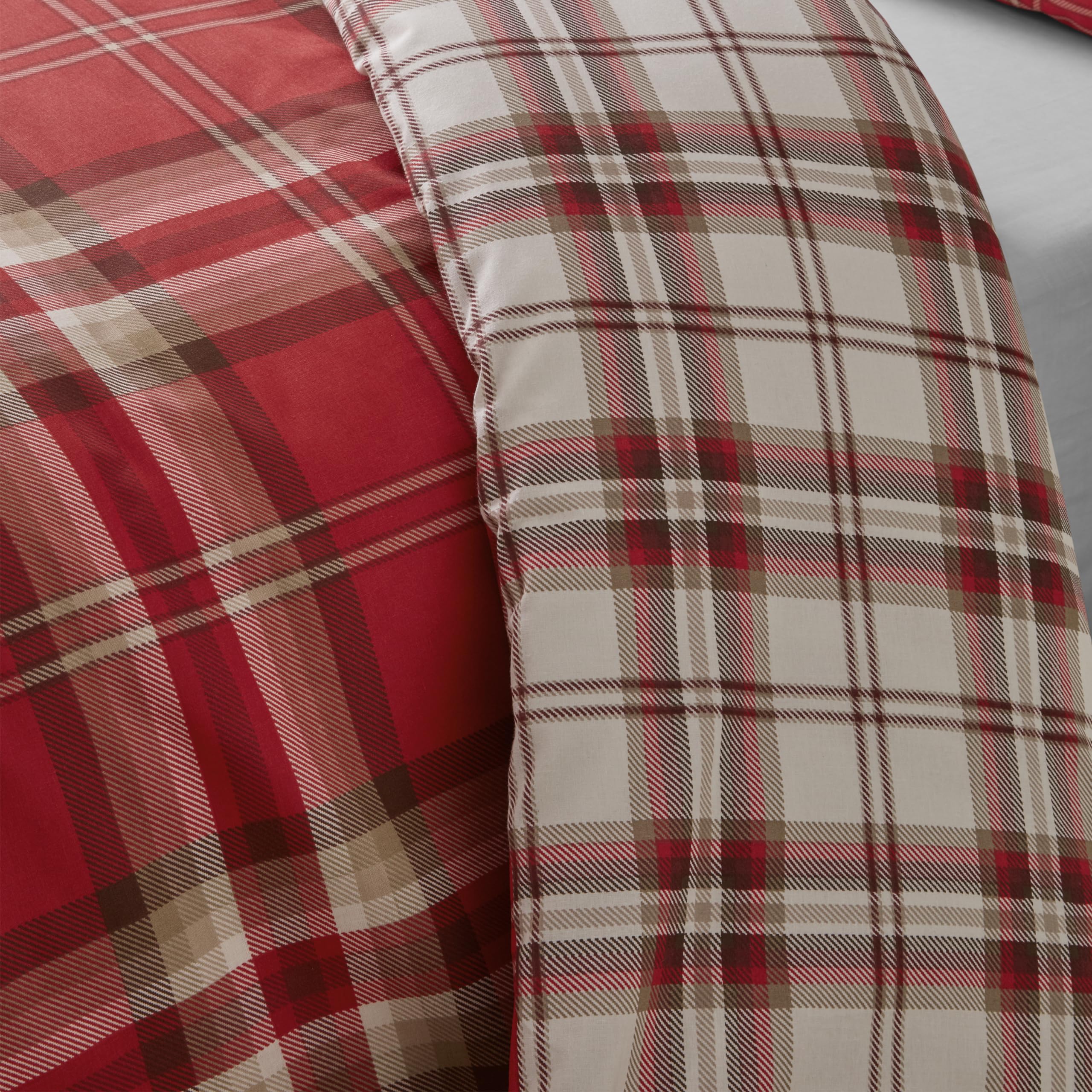 EDINBURGH FULL RED TARTAN PLAID REVERSIBLE COTTON DUVET SET QUILT COVER