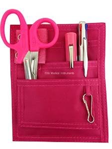 emi nurse pocket organizer 4 piece kit - pocket organizer, lister scissors, led penlight, and chart pen (pink)