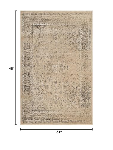 SAFAVIEH Vintage Collection Accent Rug - 2'7" x 4', Warm Beige, Oriental Medallion Distressed Viscose Design, Ideal for High Traffic Areas in Entryway, Living Room, Bedroom (VTG113-660)