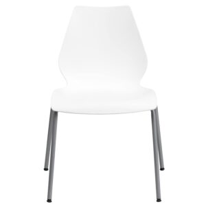 Flash Furniture HERCULES Series 770 lb. Capacity White Stack Chair with Lumbar Support and Silver Frame