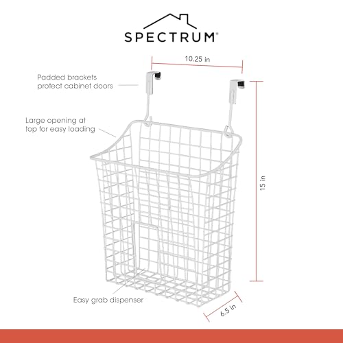 Spectrum Diversified Grid Over-The-Cabinet Dispenser Plastic Holder for Kitchen Storage, Sink Organizer for Recycling Grocery Bags, Extra Large, White