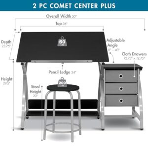 SD STUDIO DESIGNS 2 Piece Comet Craft Table | Angle Adjustable Top and Stool | Silver/Black