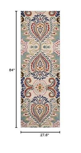 SAFAVIEH Bella Collection 2'3" x 7' Ivory/Blue BEL118A Handmade Boho Premium Wool Runner Rug