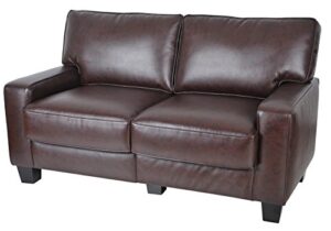 serta palisades 61" track arm sofa, durable bonded leather, soft pillow back, pocket coil seat cushions, loveseat or couch for small spaces, living rooms or bedrooms, chestnut brown