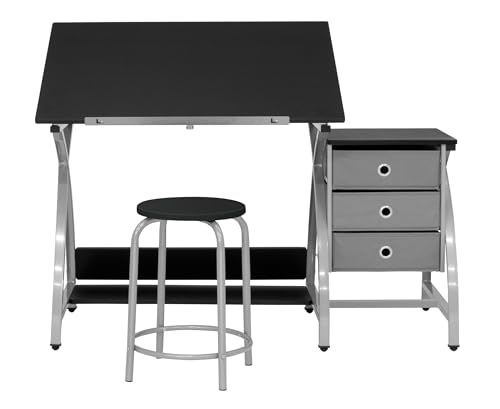 SD STUDIO DESIGNS 2 Piece Comet Craft Table | Angle Adjustable Top and Stool | Silver/Black