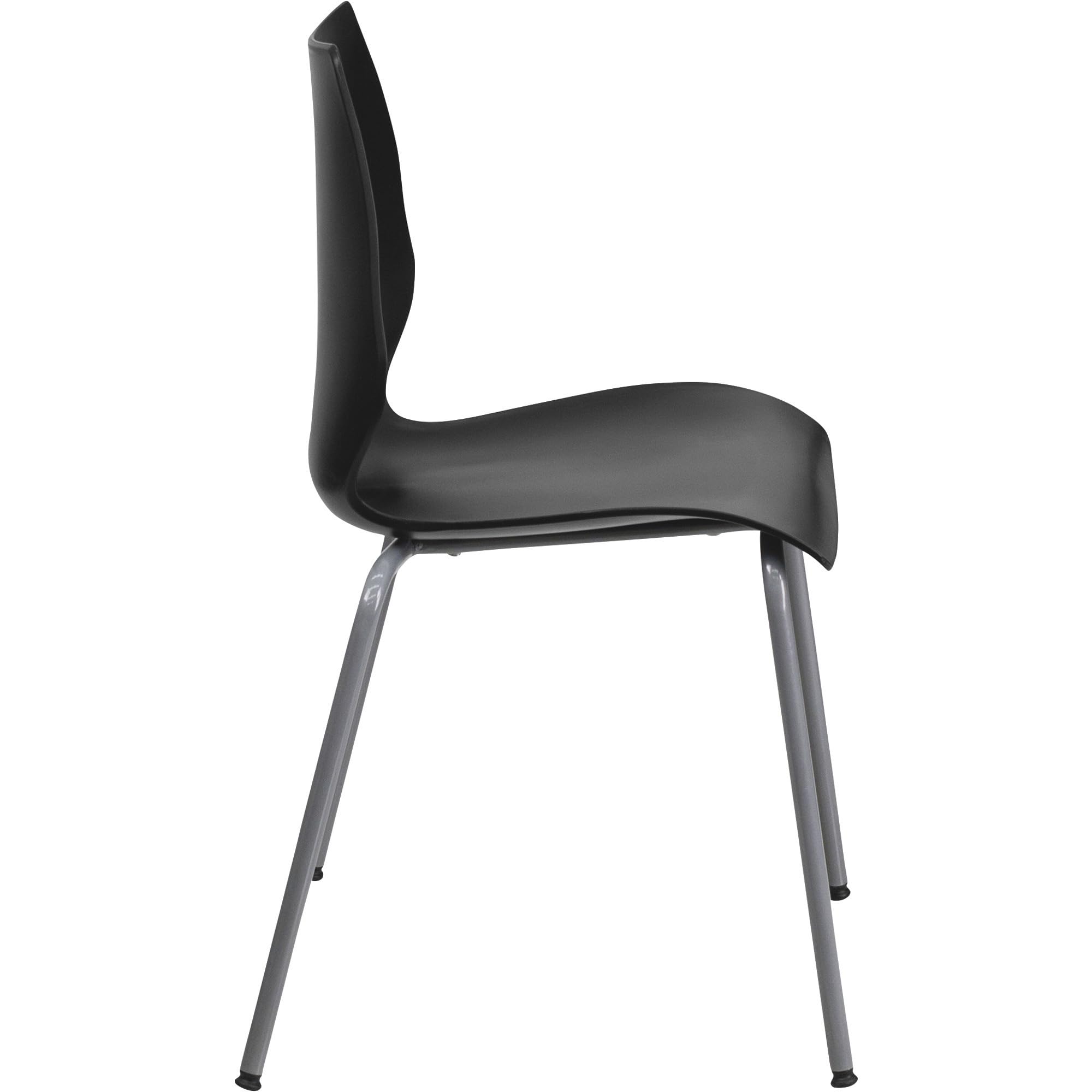 Flash Furniture HERCULES Series 770 lb. Capacity Black Stack Chair with Lumbar Support and Silver Frame