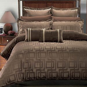 sheetsnthings Janet Jacquard 12PC Queen Size Bed in a Bag (Duvet Cover Set with Bed Sheets) Multi-Tone of Charcoal Brown and Beige