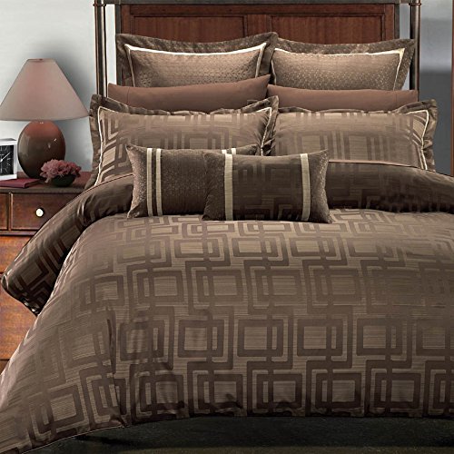 sheetsnthings Janet Jacquard 12PC Queen Size Bed in a Bag (Duvet Cover Set with Bed Sheets) Multi-Tone of Charcoal Brown and Beige