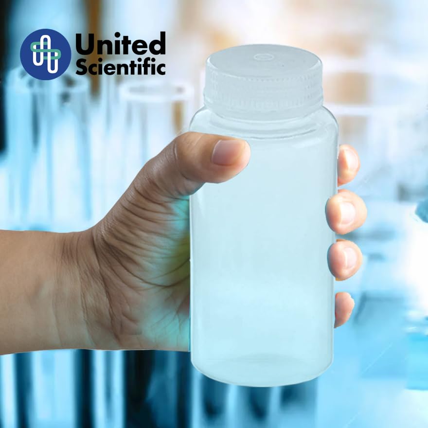 United Scientific® Unistore™ 33307 | Laboratory Grade Polypropylene Wide Mouth Reagent Bottle | Designed for Laboratories, Classrooms, or Storage at Home | 125mL (4oz) Capacity | Pack of 12, Clear