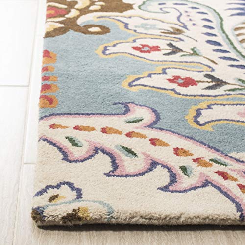 SAFAVIEH Bella Collection 2'3" x 7' Ivory/Blue BEL118A Handmade Boho Premium Wool Runner Rug