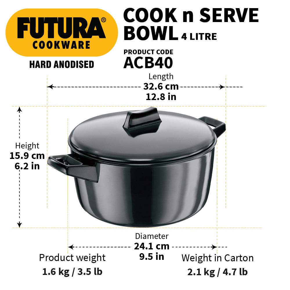 Hawkins Futura Hard Anodised Cook-N-Serve Bowl Black 4 L