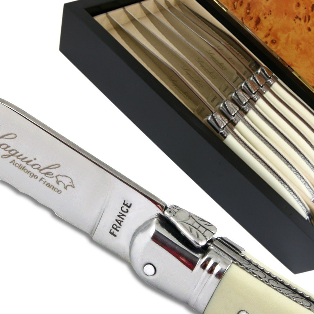 Laguiole steak knives ABS luxury white with micro-serrated-blade - Direct from France