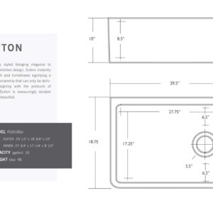 Fine fixtures Sutton Fireclay sink, 30" Apron Front Farmhouse Kitchen Sink. Solid (Not Hollow)