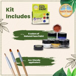 Natural Earth Paint's | Natural Face Paint Kit | 6 Colors | 3 Bamboo Makeup Applicators | Certified Organic Ingredients | Professional Quality | Washes Off Easily