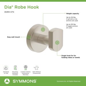 Symmons 353RH-STN Dia Wall-Mounted Robe Hook in Satin Nickel