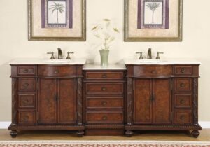 silkroad exclusive hyp-0213-cm-uic-90 double sink bathroom vanity with english chestnut finish bath cabinet, 90.25", medium wood