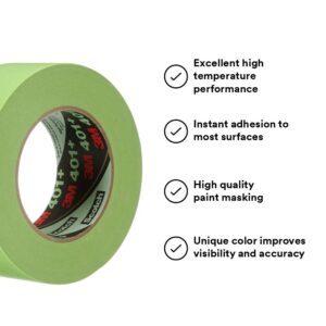 3M 401+ High Performance Masking Tape, Green, 48 mm x 55 m - Strong Holding Power for Automotive, Specialty Vehicle and Industrial Markets, Case of 12