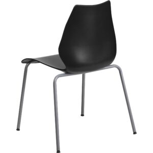 Flash Furniture HERCULES Series 770 lb. Capacity Black Stack Chair with Lumbar Support and Silver Frame