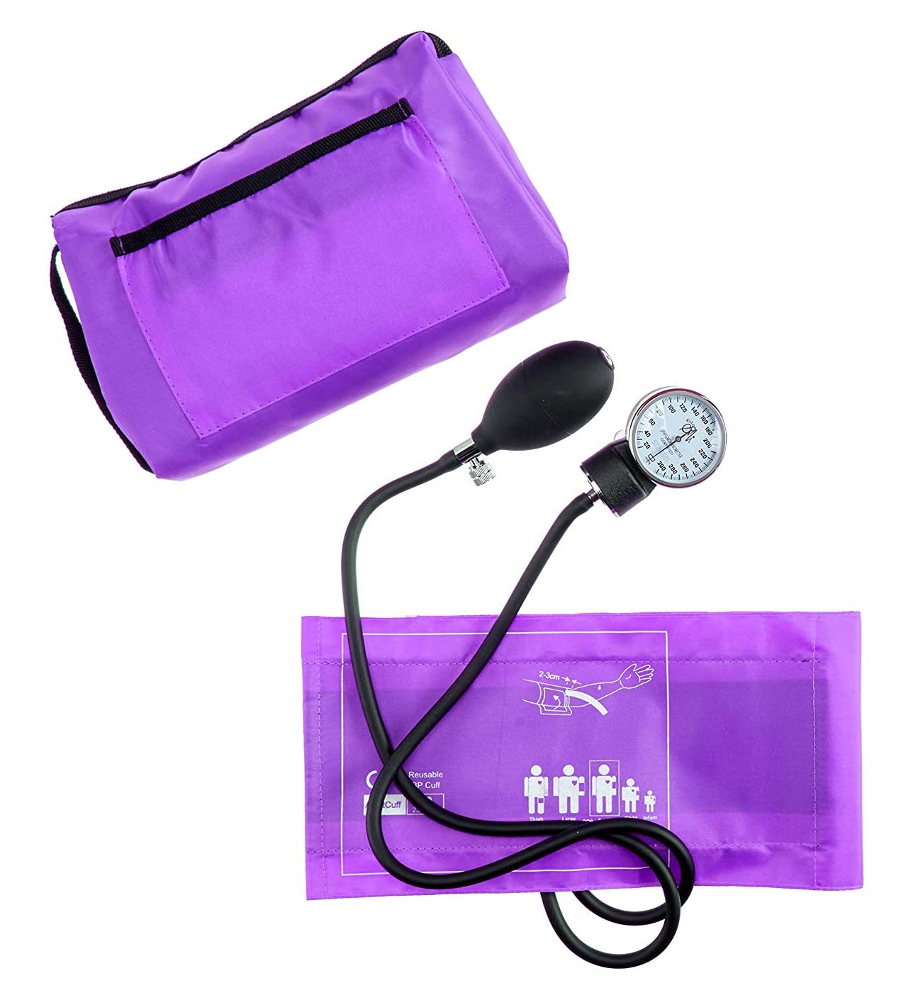 EMI Purple Deluxe Professional Aneroid Sphygmomanometer Manual Blood Pressure Monitor Set with Adult Cuff and Carrying Case #217