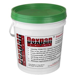 dexpan expansive demolition grout 44 lb. bucket for rock breaking, concrete cutting, excavating. alternative to demolition jack hammer breaker, jackhammer, concrete saw, rock drill (dexpan44bkt2) (50f