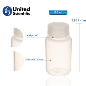 United Scientific® Unistore™ 33307 | Laboratory Grade Polypropylene Wide Mouth Reagent Bottle | Designed for Laboratories, Classrooms, or Storage at Home | 125mL (4oz) Capacity | Pack of 12, Clear