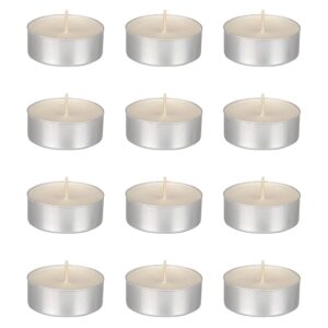 mega candles 12 pcs unscented white oversize tea lights candle, pressed wax candles 12 hour burn time, home décor, wedding receptions, baby showers, birthdays, celebrations, party favors & more