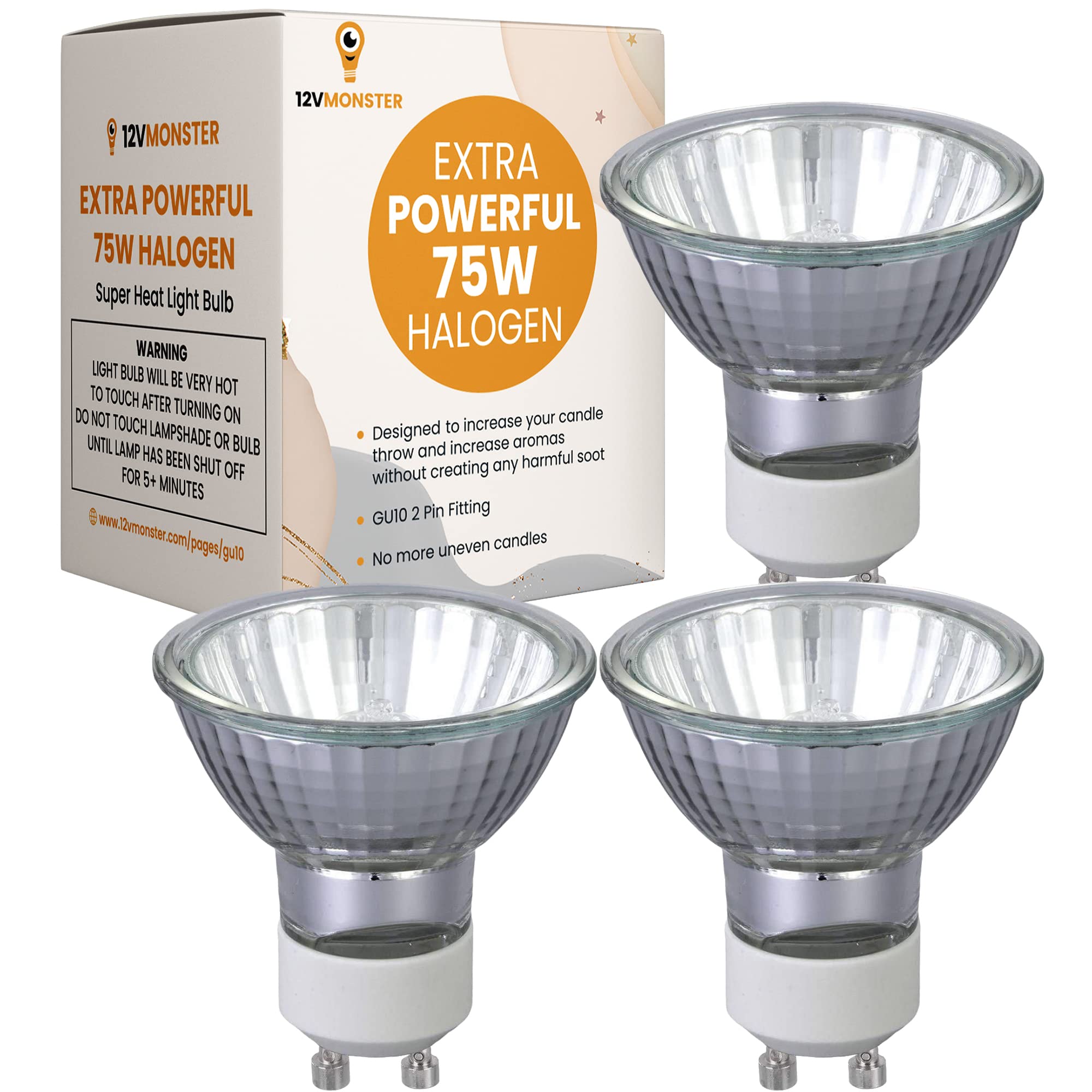 3 PACK New GU10 Halogen Heat Spot Lamp 75 Watt Candle Warmer Lamp Replacement Light Bulb I Top Down Heating Wax Melter Recessed Lighting Spotlight Fixture Kitchen Bathroom Vanity 75W Heating Lights