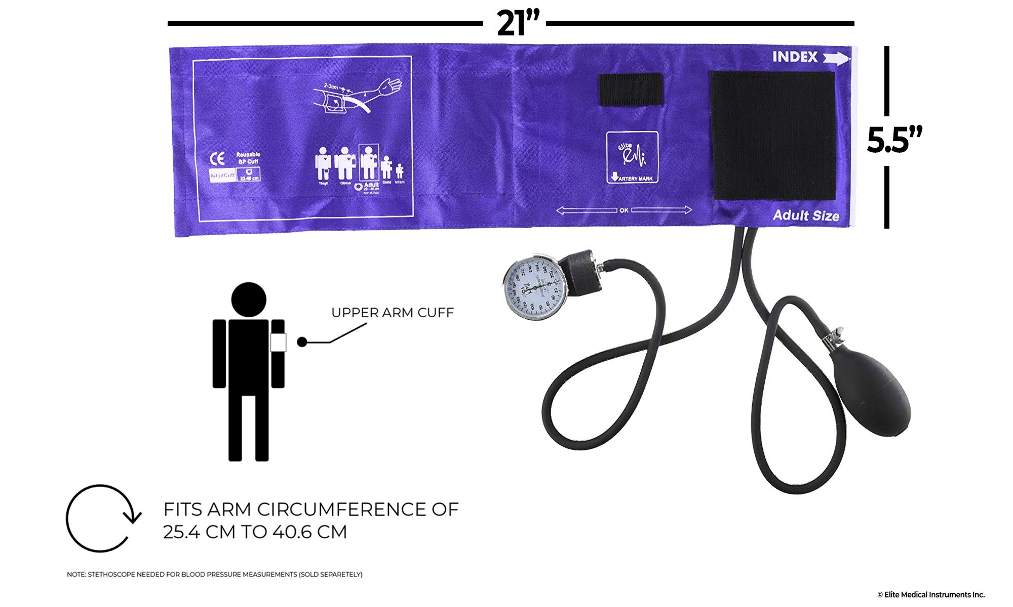 EMI Purple Deluxe Professional Aneroid Sphygmomanometer Manual Blood Pressure Monitor Set with Adult Cuff and Carrying Case #217