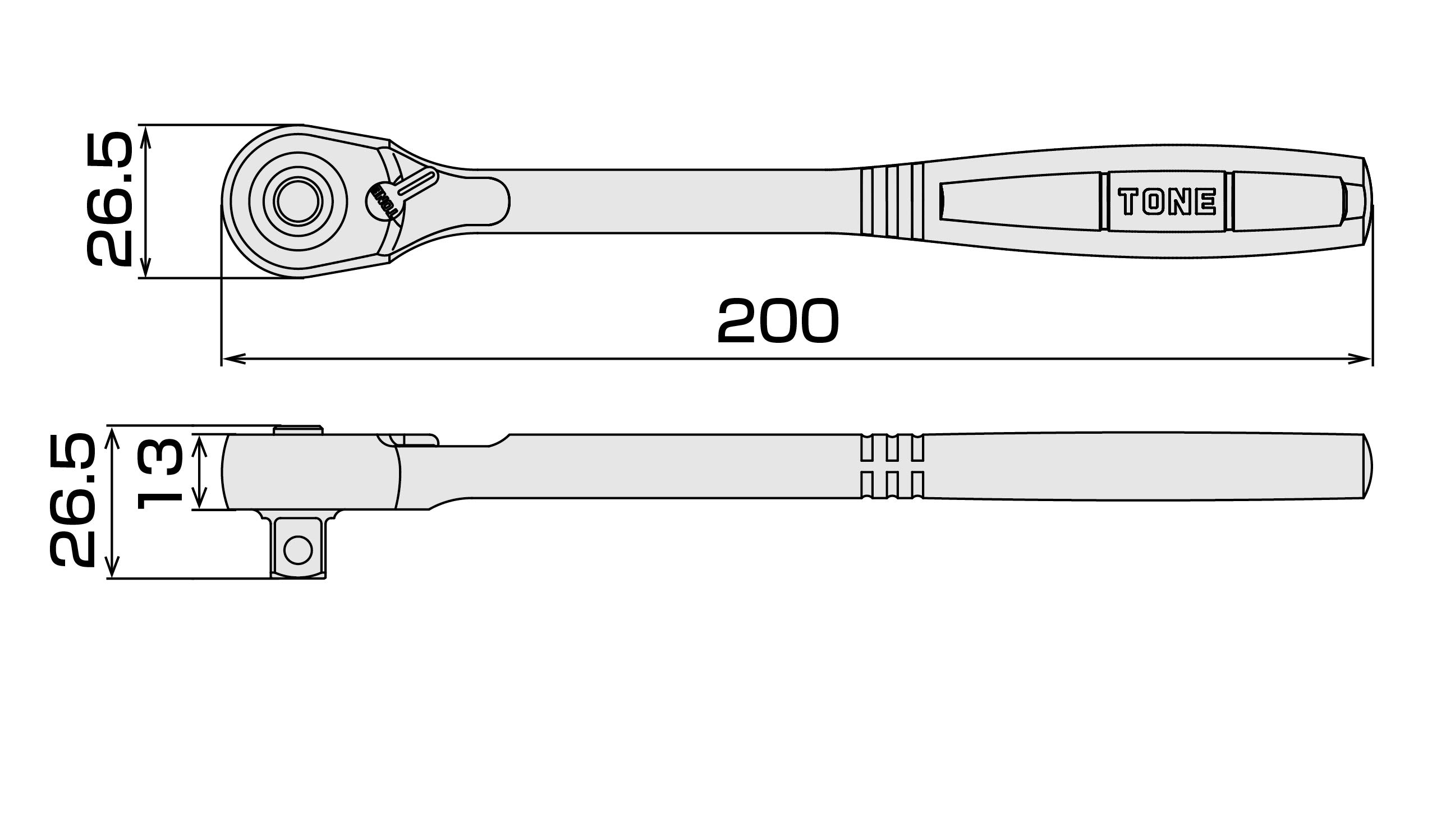 TONE Ratchet Handle (Socket Hold Type) RH3H 3/8" Inch Drive